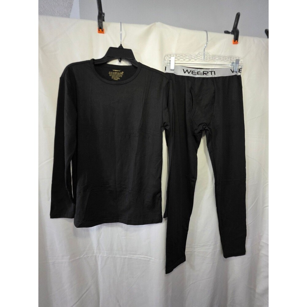 WEERTI Men Thermal Long Johns Base Layer Set Size M Black 92% Polyester